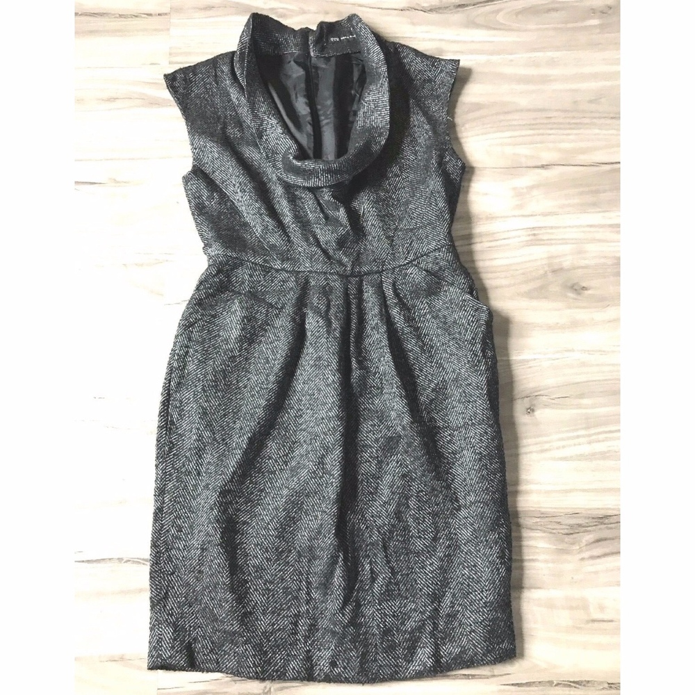 NWOT ZARA WOMAN HERRINGBONE TWEED COWL NECK DRESS
